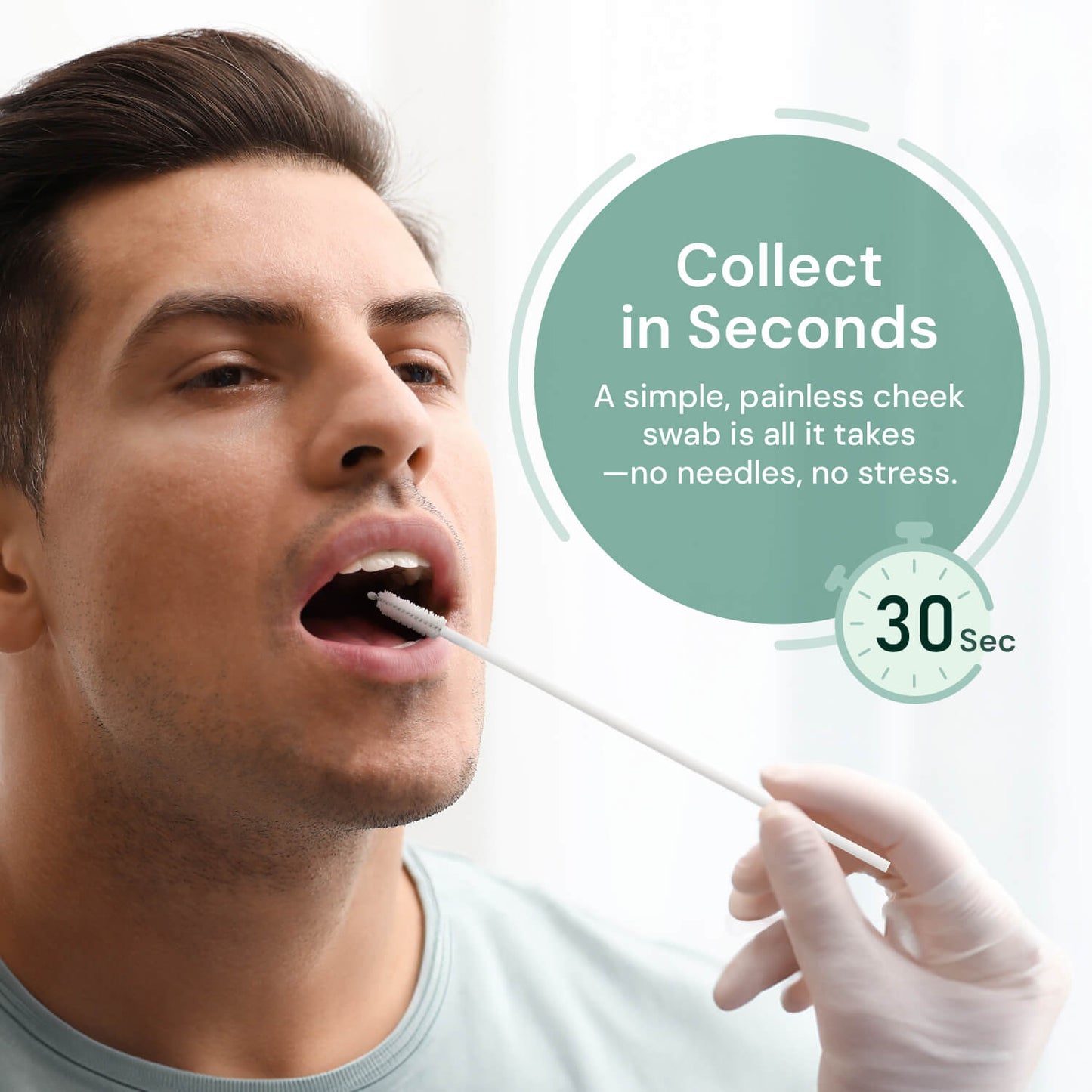 Collect in seconds with simple, painless mouth swabs